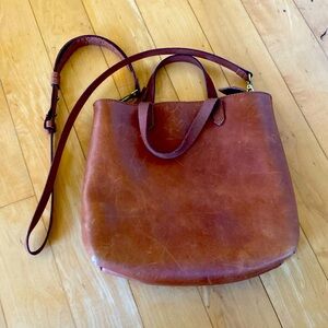 Madewell Zip Top Medium Transport Leather Tote Shoulder Crossbody Bag Brown Tan